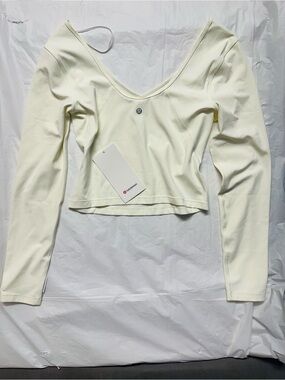 lululemon athletica Long-Sleeve V-Neck Crop Top in Ivory/Cream